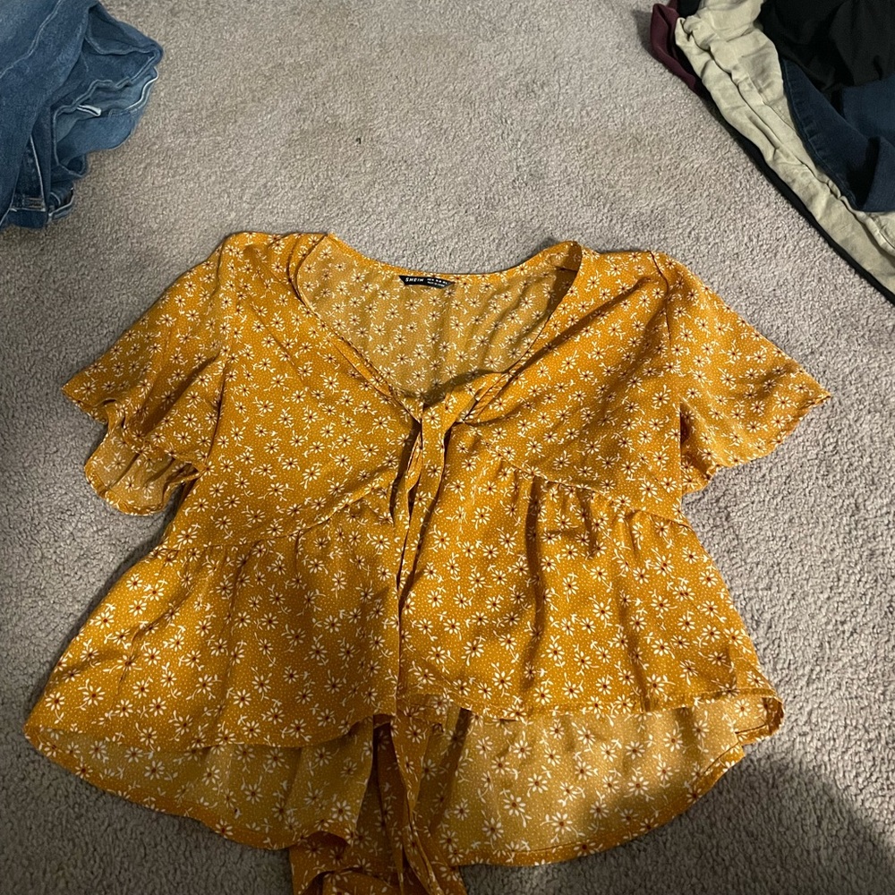 Yellow floral tie front top